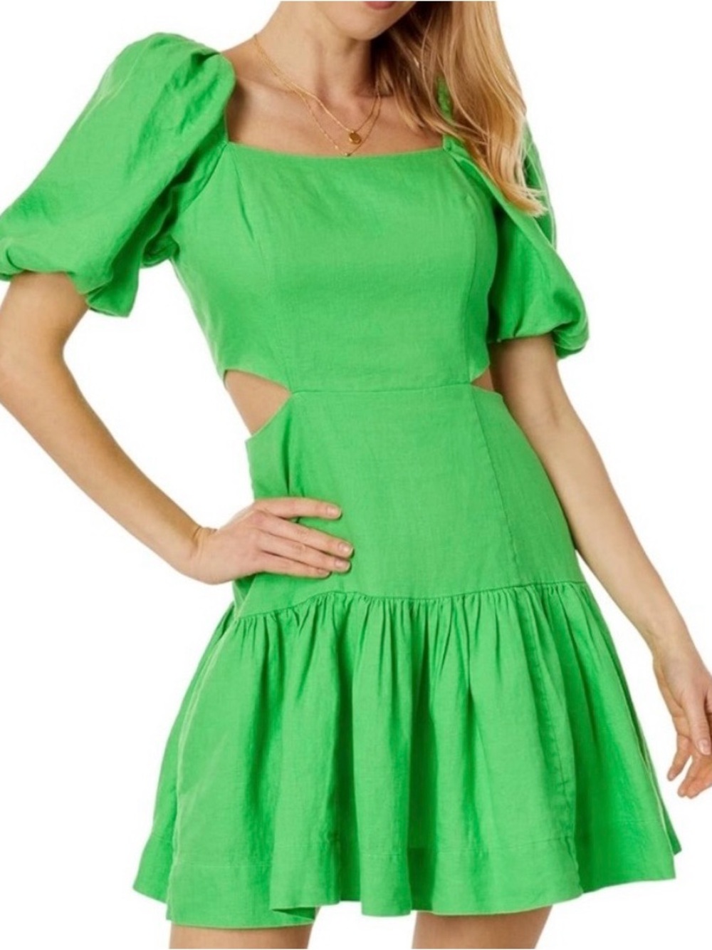 Lilly Pulitzer Kylanne Linen Puff Sleeve Coastal Resortwear Cut Out Dress 12